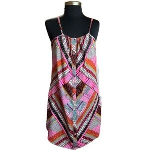 Mara Hoffman Pink Kasuri Mini Dress Adjustable Straps Button Front Side Slits